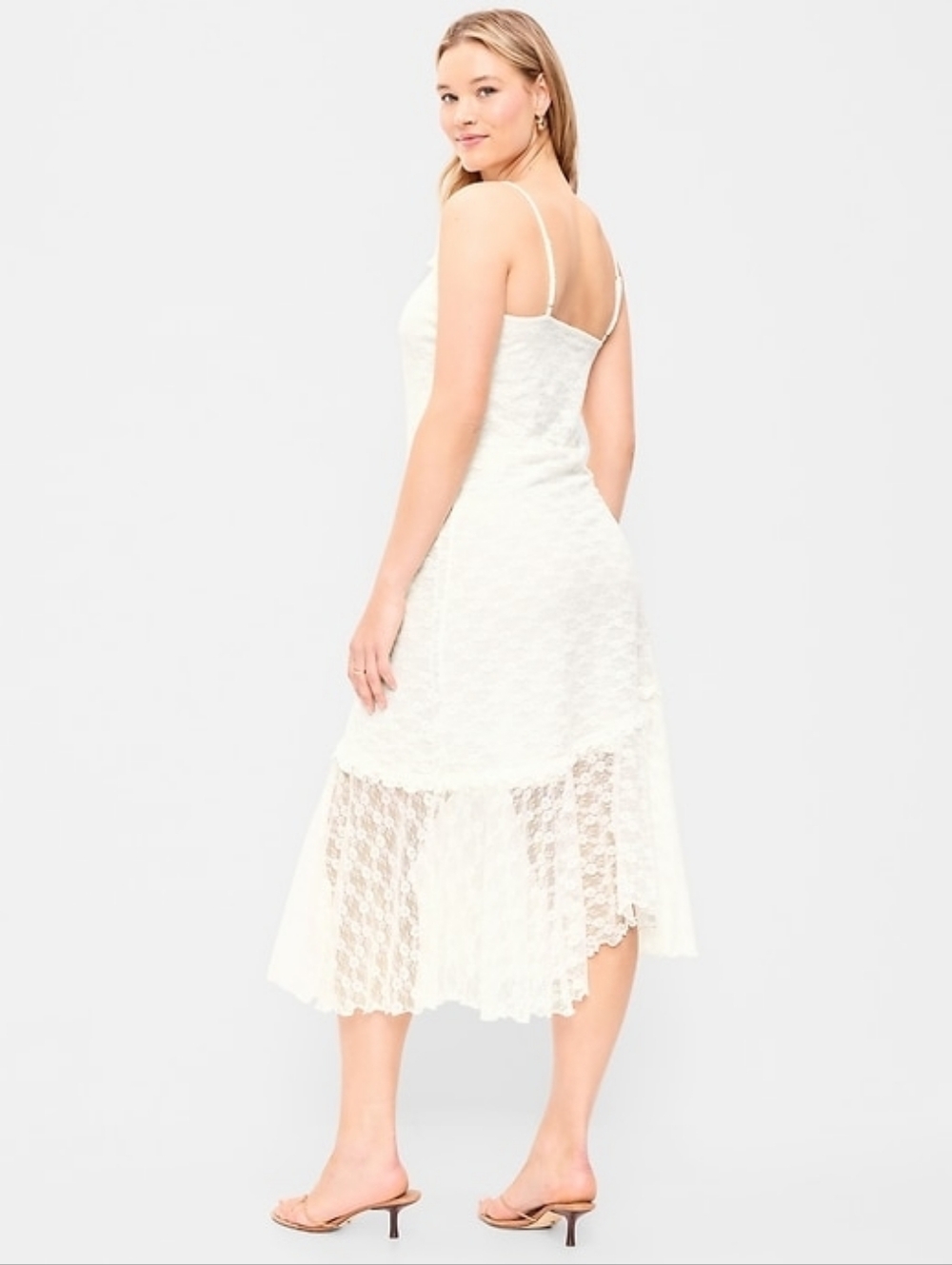 Old Navy Fit & Flare Lace Midi Dress Sea Salt White - Picture 7 of 10